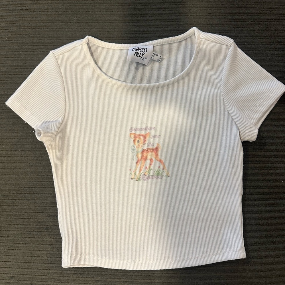 Princess Polly White Ribbed Baby Tee with Cute Graphic